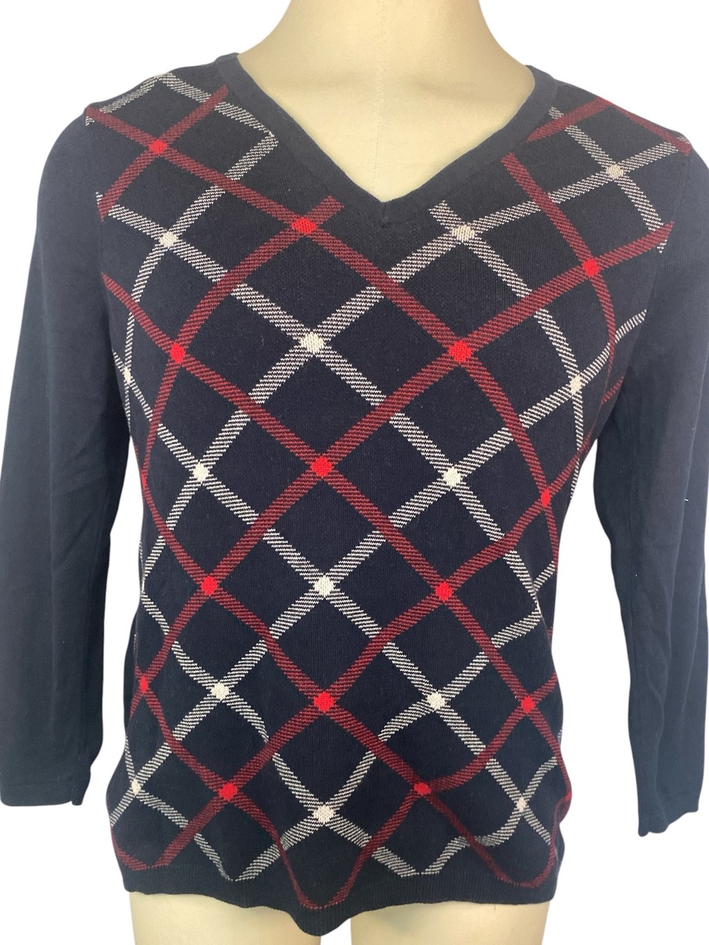 Tommy Hilfiger Classic V-Neck Argyle Sweater - Navy & Red Men’s XL